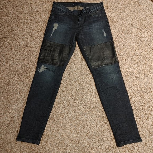 Guess Skinny Jean Distressed Women Sz 28 Leather Patches Ankle Zipper Pre-owned - Picture 1 of 7